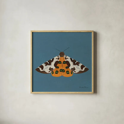 Moth II Sq by Farida Zaman. Shown in a natural wood glass frame for a timeless modern aesthetic. Available as an archival giclee rolled canvas, fine art paper, or poster print. SKU 86557a.