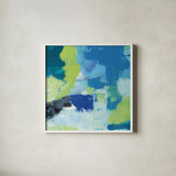 Mountain Reflection II by Farida Zaman. Shown in a crisp white glass frame for a clean and minimalist style. Available as an archival giclee rolled canvas, fine art paper, or poster print. SKU 35417a.