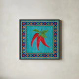 Mucho Caliente I by Farida Zaman. Shown in a sleek black glass frame for a contemporary gallery look. Available as an archival giclee rolled canvas, fine art paper, or poster print. SKU 78249a.