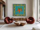 Mucho Caliente III by Farida Zaman. Shown as extra-large giant wall art in a modern living room. Available as an archival giclee rolled canvas, fine art paper, or poster print. SKU 78251a.