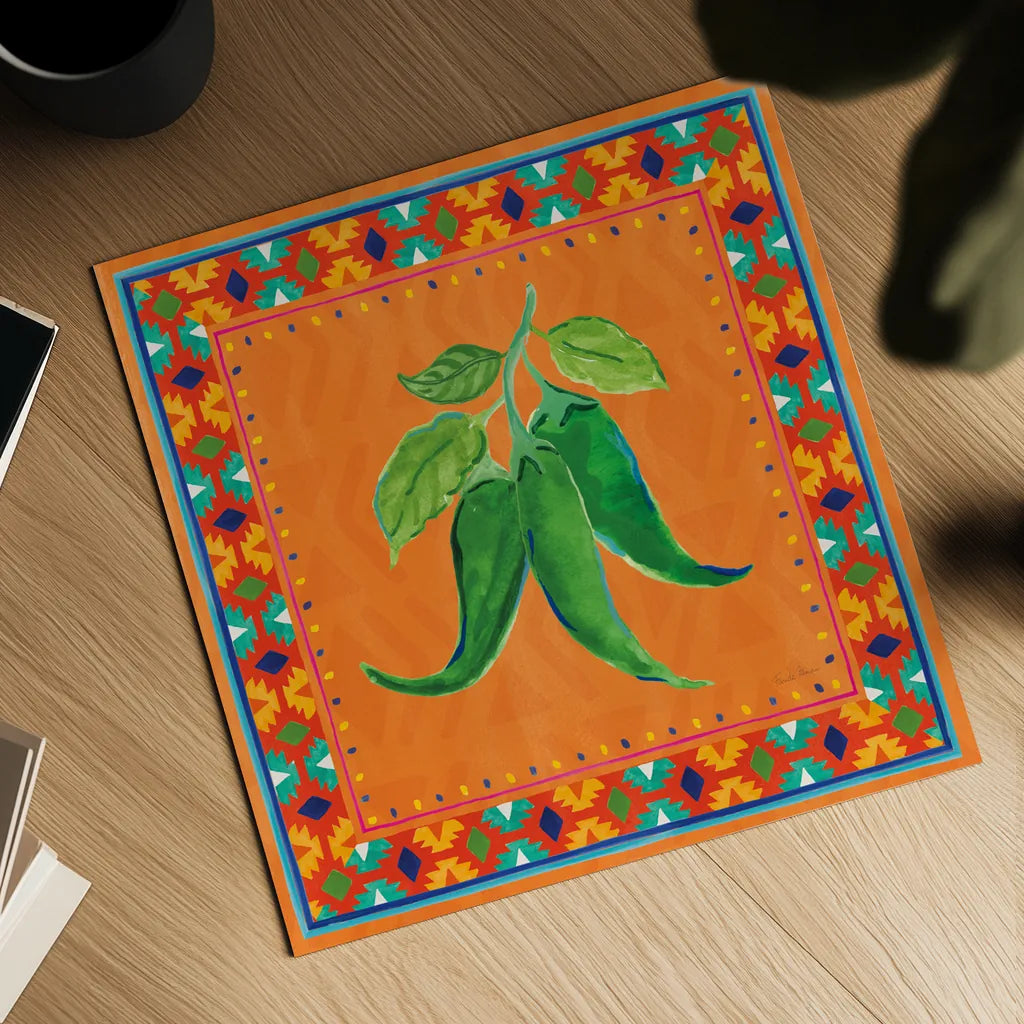 Mucho Caliente IV by Farida Zaman. Shown as a detailed flat fine art print, highlighting archival giclee quality. Available as an archival giclee rolled canvas, fine art paper, or poster print. SKU 78252a.