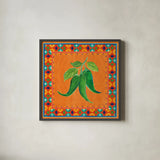 Mucho Caliente IV by Farida Zaman. Shown in a sleek black glass frame for a contemporary gallery look. Available as an archival giclee rolled canvas, fine art paper, or poster print. SKU 78252a.