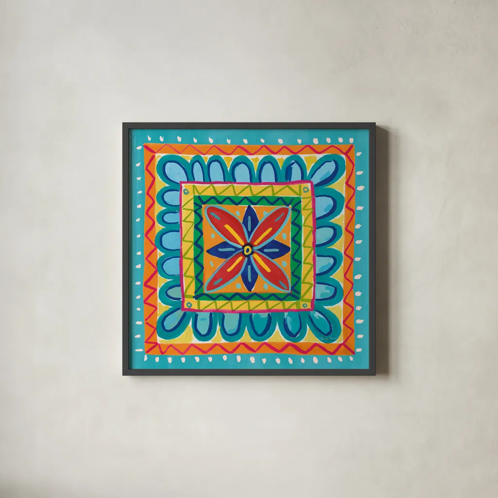 Mucho Caliente IX by Farida Zaman. Shown in a sleek black glass frame for a contemporary gallery look. Available as an archival giclee rolled canvas, fine art paper, or poster print. SKU 78257a.