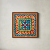 Mucho Caliente IX Orange by Farida Zaman. Shown in a sleek black glass frame for a contemporary gallery look. Available as an archival giclee rolled canvas, fine art paper, or poster print. SKU 79342a.