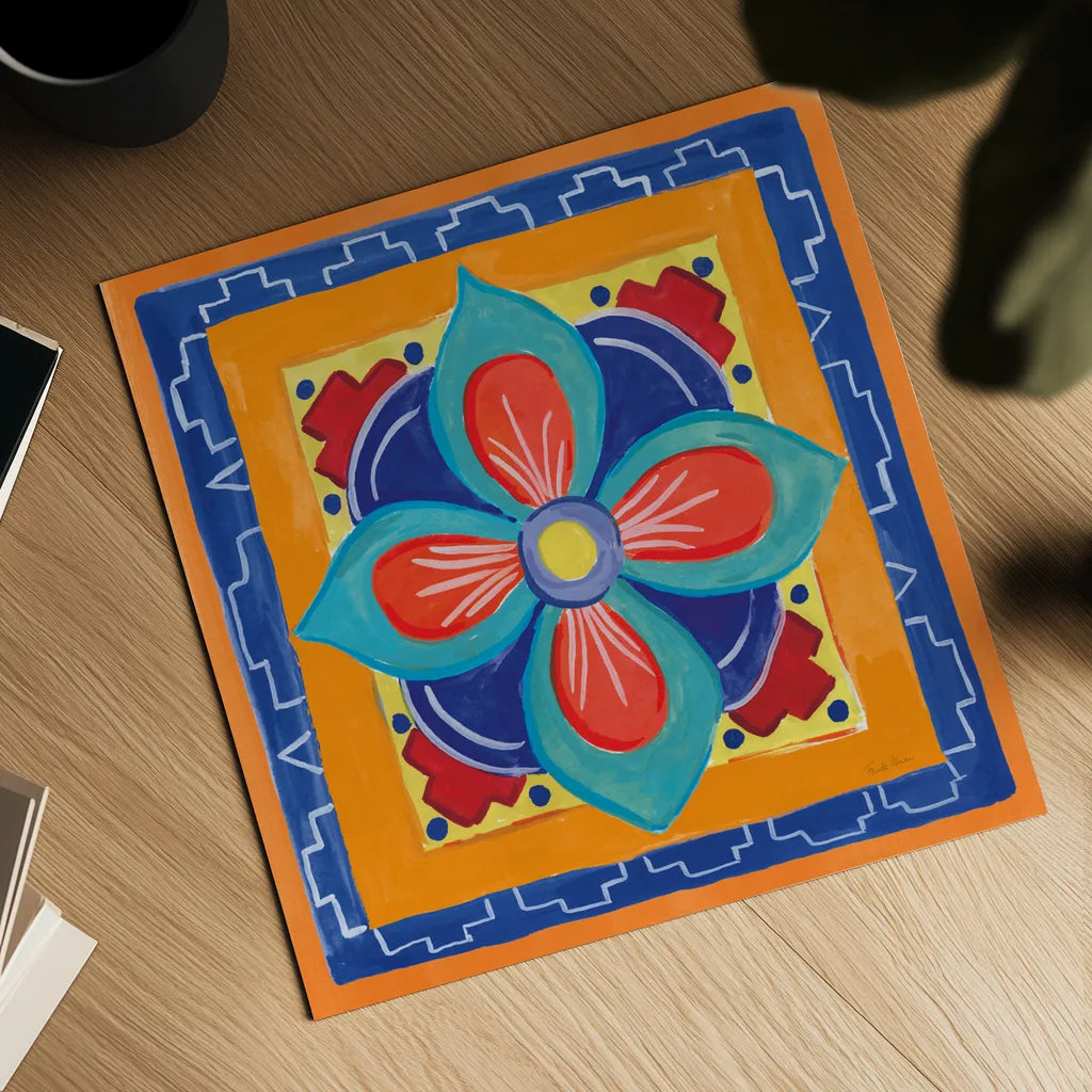 Mucho Caliente VI by Farida Zaman. Shown as a detailed flat fine art print, highlighting archival giclee quality. Available as an archival giclee rolled canvas, fine art paper, or poster print. SKU 78254a.