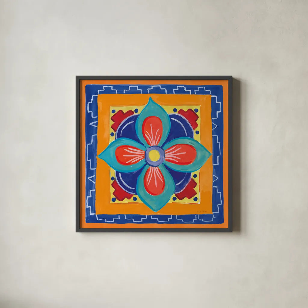 Mucho Caliente VI by Farida Zaman. Shown in a sleek black glass frame for a contemporary gallery look. Available as an archival giclee rolled canvas, fine art paper, or poster print. SKU 78254a.