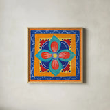 Mucho Caliente VI by Farida Zaman. Shown in a natural wood glass frame for a timeless modern aesthetic. Available as an archival giclee rolled canvas, fine art paper, or poster print. SKU 78254a.