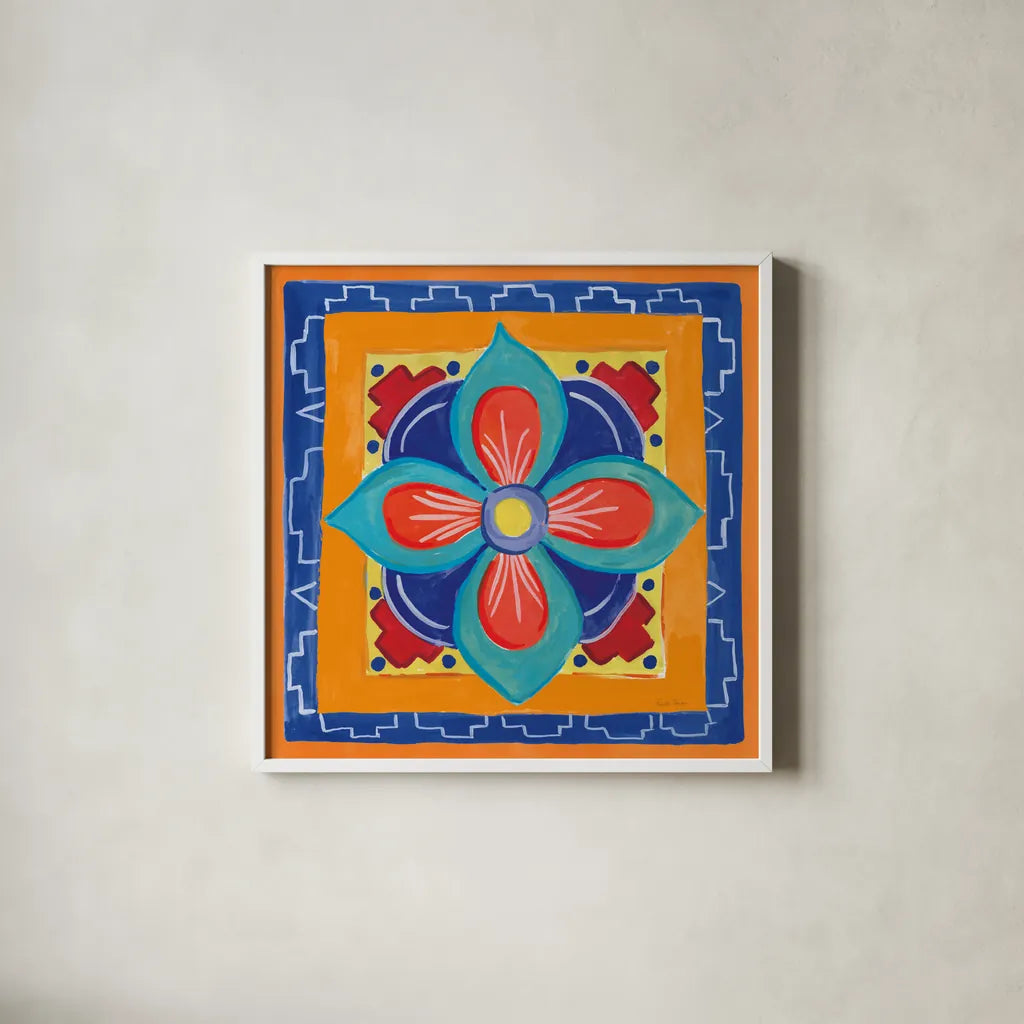 Mucho Caliente VI by Farida Zaman. Shown in a crisp white glass frame for a clean and minimalist style. Available as an archival giclee rolled canvas, fine art paper, or poster print. SKU 78254a.