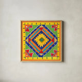 Mucho Caliente VII by Farida Zaman. Shown in a natural wood glass frame for a timeless modern aesthetic. Available as an archival giclee rolled canvas, fine art paper, or poster print. SKU 78255a.