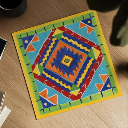 Mucho Caliente VII Blue by Farida Zaman. Shown as a detailed flat fine art print, highlighting archival giclee quality. Available as an archival giclee rolled canvas, fine art paper, or poster print. SKU 79340a.