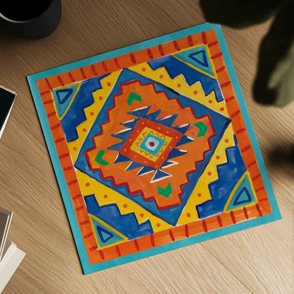 Mucho Caliente VIII by Farida Zaman. Shown as a detailed flat fine art print, highlighting archival giclee quality. Available as an archival giclee rolled canvas, fine art paper, or poster print. SKU 78256a.