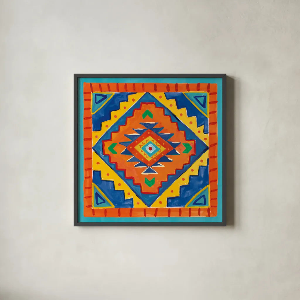 Mucho Caliente VIII by Farida Zaman. Shown in a sleek black glass frame for a contemporary gallery look. Available as an archival giclee rolled canvas, fine art paper, or poster print. SKU 78256a.