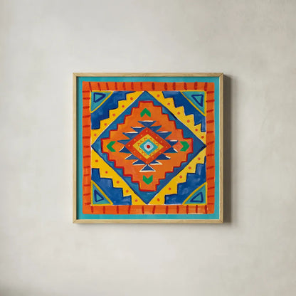 Mucho Caliente VIII by Farida Zaman. Shown in a natural wood glass frame for a timeless modern aesthetic. Available as an archival giclee rolled canvas, fine art paper, or poster print. SKU 78256a.