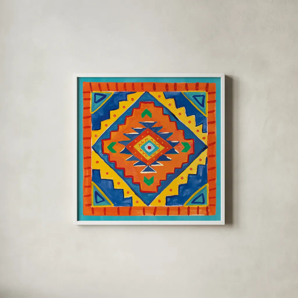 Mucho Caliente VIII by Farida Zaman. Shown in a crisp white glass frame for a clean and minimalist style. Available as an archival giclee rolled canvas, fine art paper, or poster print. SKU 78256a.