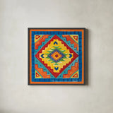 Mucho Caliente VIII Yellow by Farida Zaman. Shown in a sleek black glass frame for a contemporary gallery look. Available as an archival giclee rolled canvas, fine art paper, or poster print. SKU 79341a.