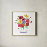 Mums by Farida Zaman. Shown in a natural wood glass frame for a timeless modern aesthetic. Available as an archival giclee rolled canvas, fine art paper, or poster print. SKU 67309a.