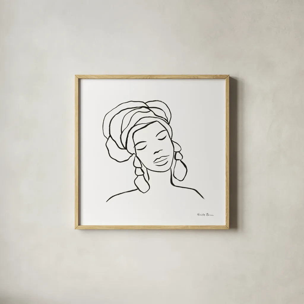 Muse I by Farida Zaman. Shown in a natural wood glass frame for a timeless modern aesthetic. Available as an archival giclee rolled canvas, fine art paper, or poster print. SKU 68001a.