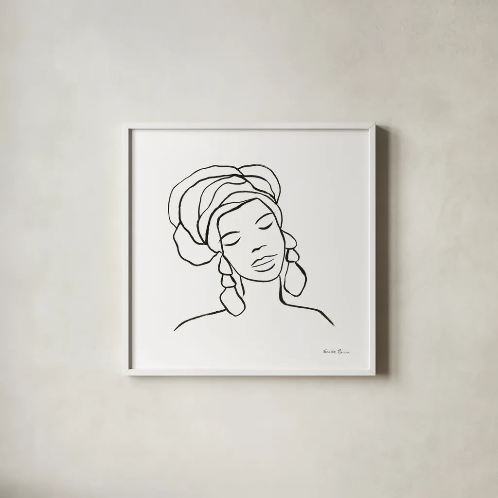 Muse I by Farida Zaman. Shown in a crisp white glass frame for a clean and minimalist style. Available as an archival giclee rolled canvas, fine art paper, or poster print. SKU 68001a.