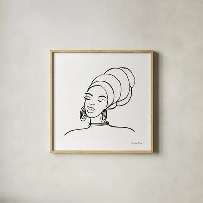 Muse II by Farida Zaman. Shown in a natural wood glass frame for a timeless modern aesthetic. Available as an archival giclee rolled canvas, fine art paper, or poster print. SKU 68002a.