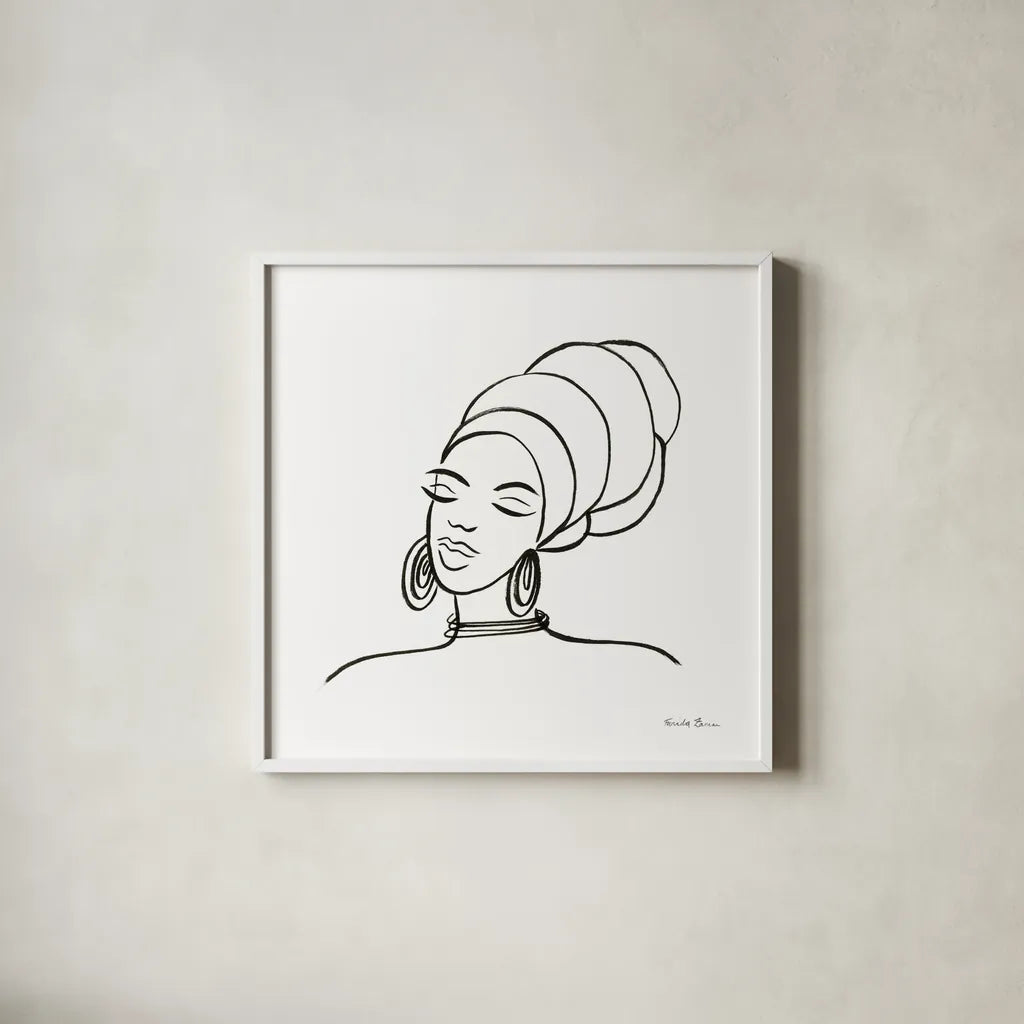 Muse II by Farida Zaman. Shown in a crisp white glass frame for a clean and minimalist style. Available as an archival giclee rolled canvas, fine art paper, or poster print. SKU 68002a.