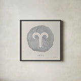 Mystic Zodiac I by Farida Zaman. Shown in a sleek black glass frame for a contemporary gallery look. Available as an archival giclee rolled canvas, fine art paper, or poster print. SKU 73780a.