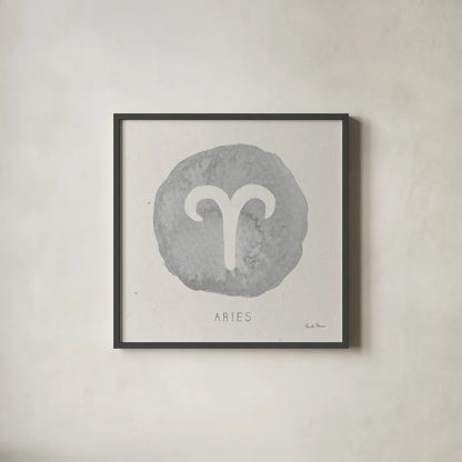 Mystic Zodiac I by Farida Zaman. Shown in a sleek black glass frame for a contemporary gallery look. Available as an archival giclee rolled canvas, fine art paper, or poster print. SKU 73780a.