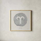 Mystic Zodiac I by Farida Zaman. Shown in a natural wood glass frame for a timeless modern aesthetic. Available as an archival giclee rolled canvas, fine art paper, or poster print. SKU 73780a.