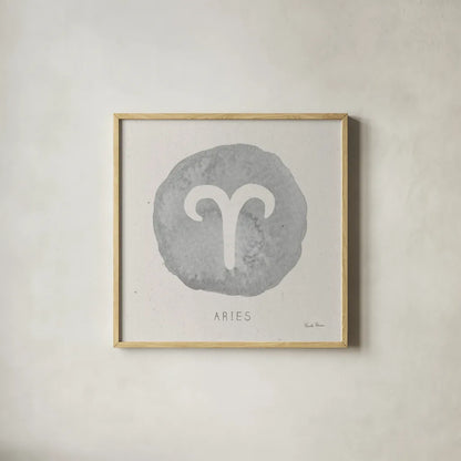 Mystic Zodiac I by Farida Zaman. Shown in a natural wood glass frame for a timeless modern aesthetic. Available as an archival giclee rolled canvas, fine art paper, or poster print. SKU 73780a.