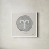 Mystic Zodiac I by Farida Zaman. Shown in a crisp white glass frame for a clean and minimalist style. Available as an archival giclee rolled canvas, fine art paper, or poster print. SKU 73780a.