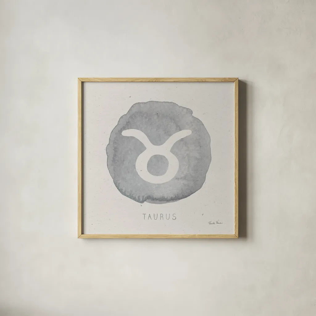 Mystic Zodiac II by Farida Zaman. Shown in a natural wood glass frame for a timeless modern aesthetic. Available as an archival giclee rolled canvas, fine art paper, or poster print. SKU 73781a.