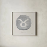 Mystic Zodiac II by Farida Zaman. Shown in a crisp white glass frame for a clean and minimalist style. Available as an archival giclee rolled canvas, fine art paper, or poster print. SKU 73781a.