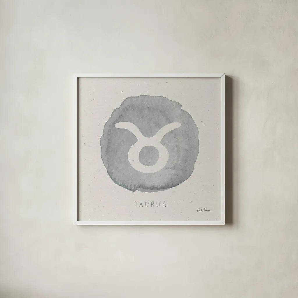 Mystic Zodiac II by Farida Zaman. Shown in a crisp white glass frame for a clean and minimalist style. Available as an archival giclee rolled canvas, fine art paper, or poster print. SKU 73781a.