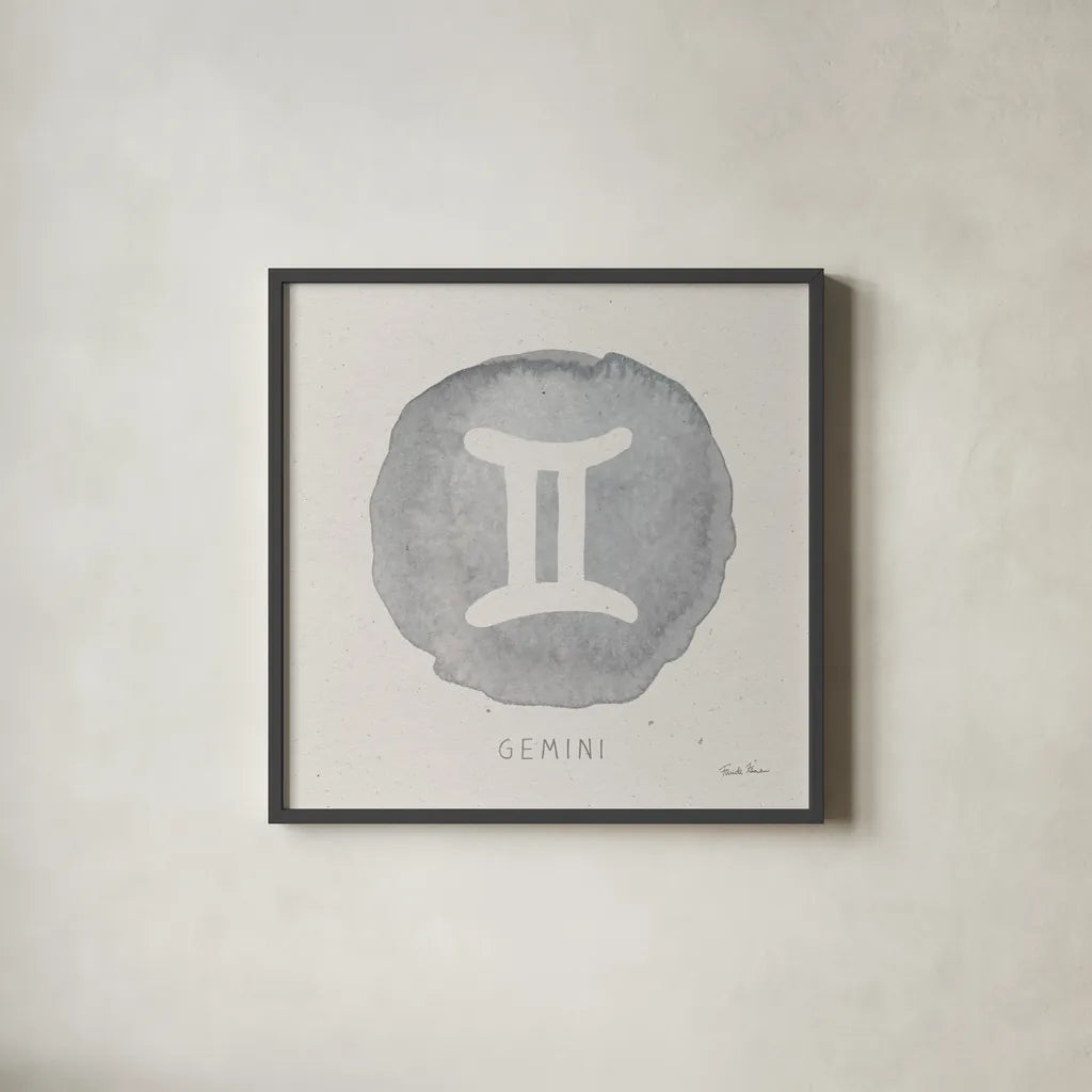 Mystic Zodiac III by Farida Zaman. Shown in a sleek black glass frame for a contemporary gallery look. Available as an archival giclee rolled canvas, fine art paper, or poster print. SKU 73782a.