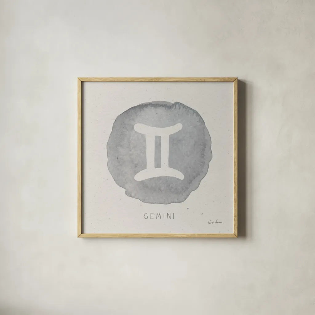 Mystic Zodiac III by Farida Zaman. Shown in a natural wood glass frame for a timeless modern aesthetic. Available as an archival giclee rolled canvas, fine art paper, or poster print. SKU 73782a.