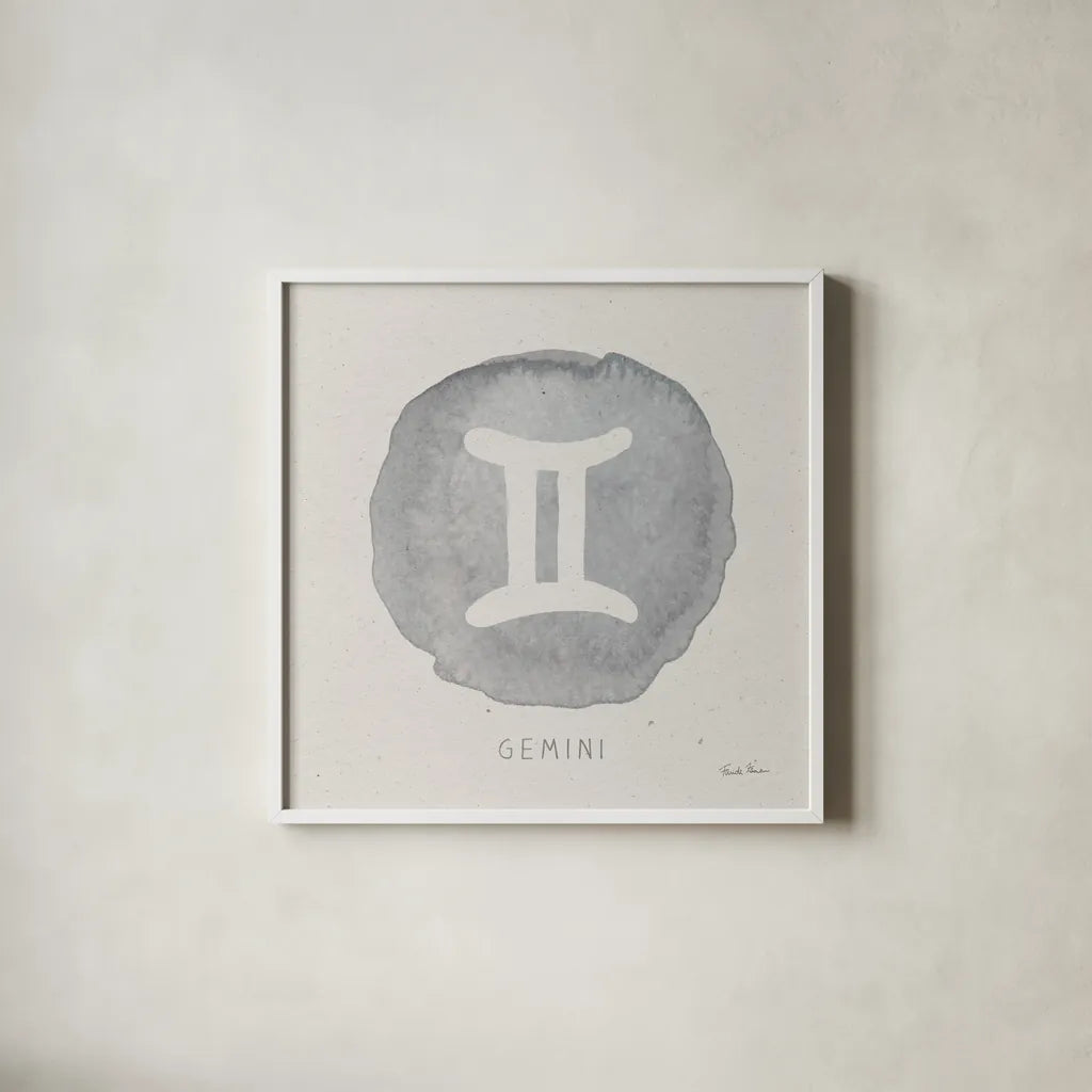 Mystic Zodiac III by Farida Zaman. Shown in a crisp white glass frame for a clean and minimalist style. Available as an archival giclee rolled canvas, fine art paper, or poster print. SKU 73782a.