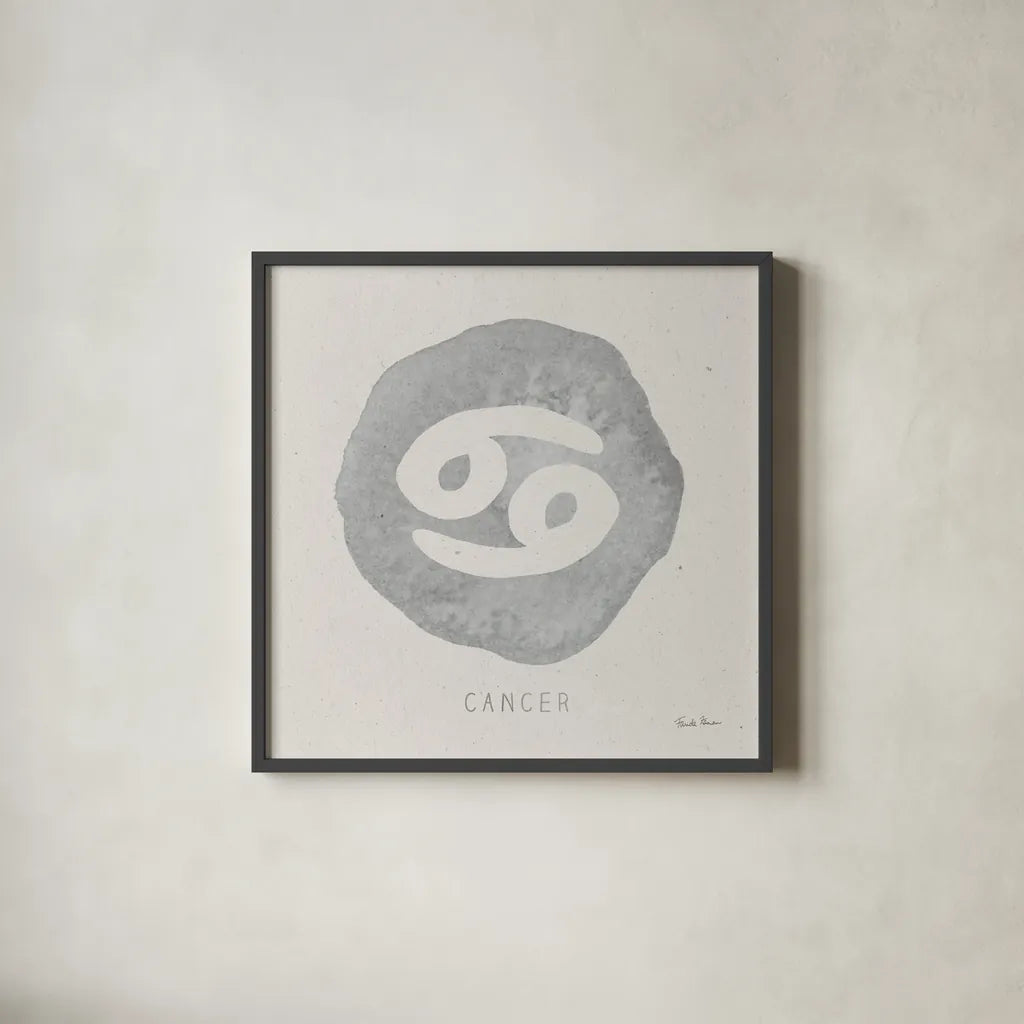 Mystic Zodiac IV by Farida Zaman. Shown in a sleek black glass frame for a contemporary gallery look. Available as an archival giclee rolled canvas, fine art paper, or poster print. SKU 73783a.