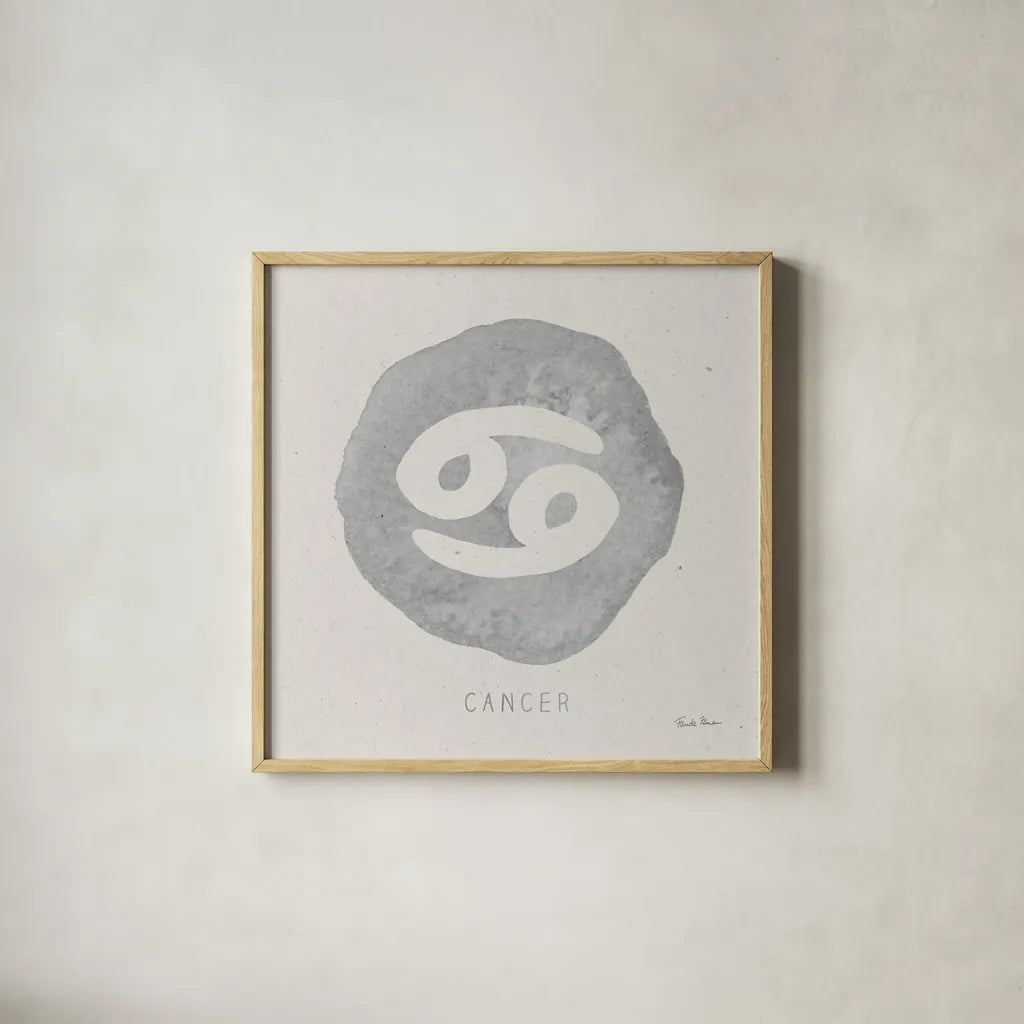 Mystic Zodiac IV by Farida Zaman. Shown in a natural wood glass frame for a timeless modern aesthetic. Available as an archival giclee rolled canvas, fine art paper, or poster print. SKU 73783a.