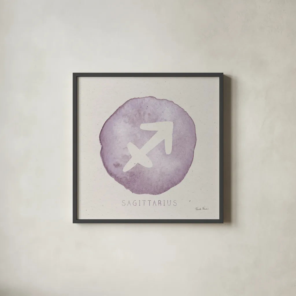 Mystic Zodiac IX by Farida Zaman. Shown in a sleek black glass frame for a contemporary gallery look. Available as an archival giclee rolled canvas, fine art paper, or poster print. SKU 73788a.