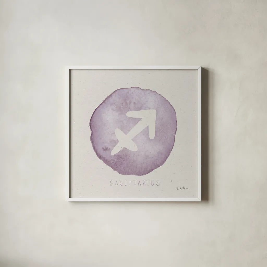 Mystic Zodiac IX by Farida Zaman. Shown in a crisp white glass frame for a clean and minimalist style. Available as an archival giclee rolled canvas, fine art paper, or poster print. SKU 73788a.