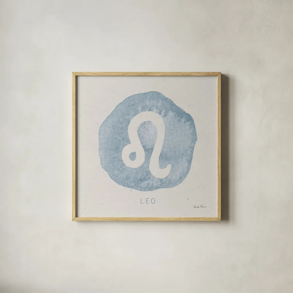 Mystic Zodiac V by Farida Zaman. Shown in a natural wood glass frame for a timeless modern aesthetic. Available as an archival giclee rolled canvas, fine art paper, or poster print. SKU 73784a.