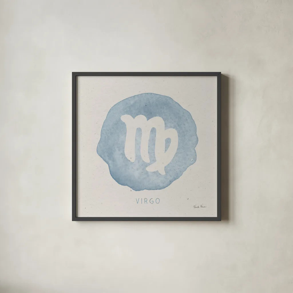 Mystic Zodiac VI by Farida Zaman. Shown in a sleek black glass frame for a contemporary gallery look. Available as an archival giclee rolled canvas, fine art paper, or poster print. SKU 73785a.