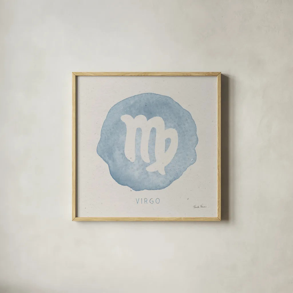 Mystic Zodiac VI by Farida Zaman. Shown in a natural wood glass frame for a timeless modern aesthetic. Available as an archival giclee rolled canvas, fine art paper, or poster print. SKU 73785a.