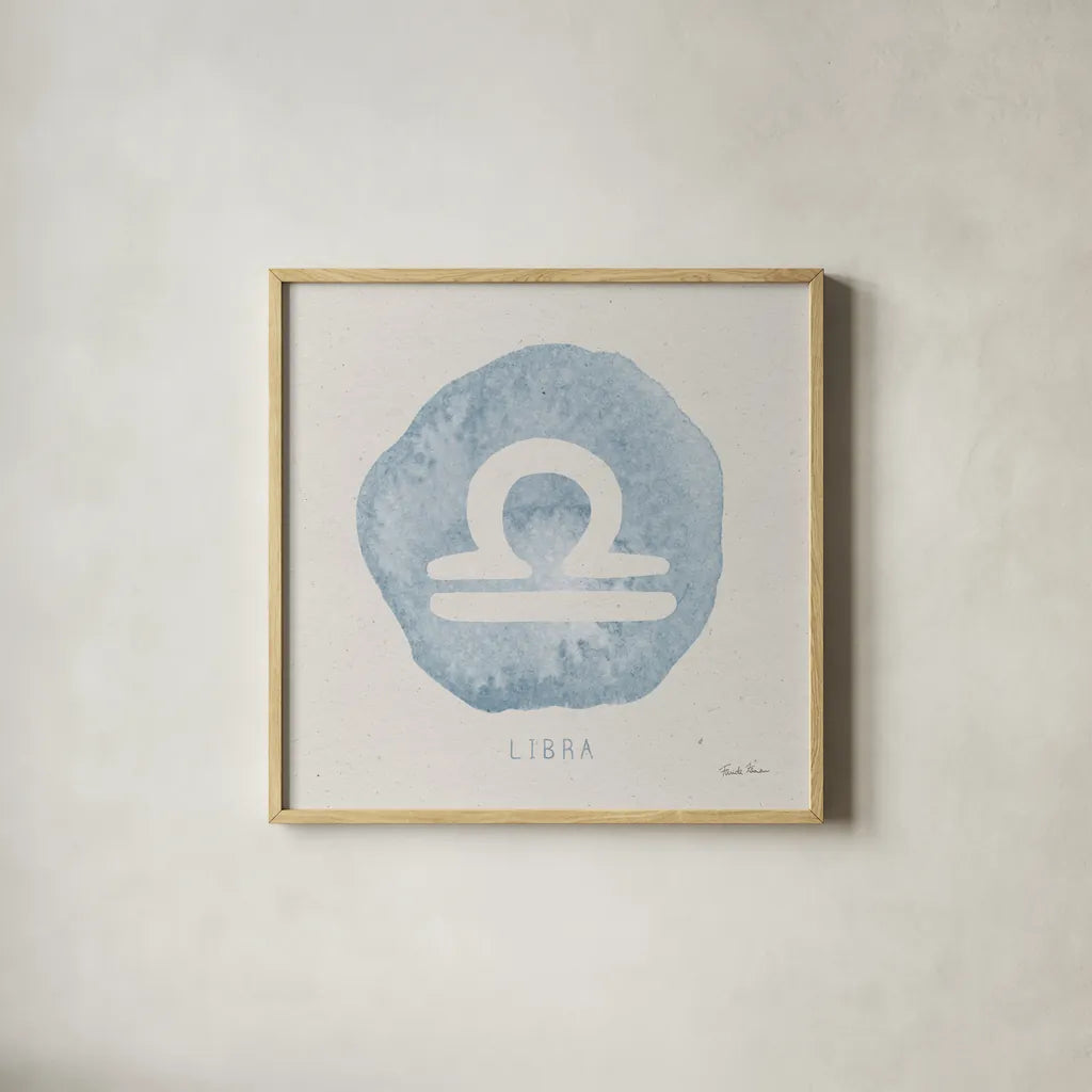 Mystic Zodiac VII by Farida Zaman. Shown in a natural wood glass frame for a timeless modern aesthetic. Available as an archival giclee rolled canvas, fine art paper, or poster print. SKU 73786a.