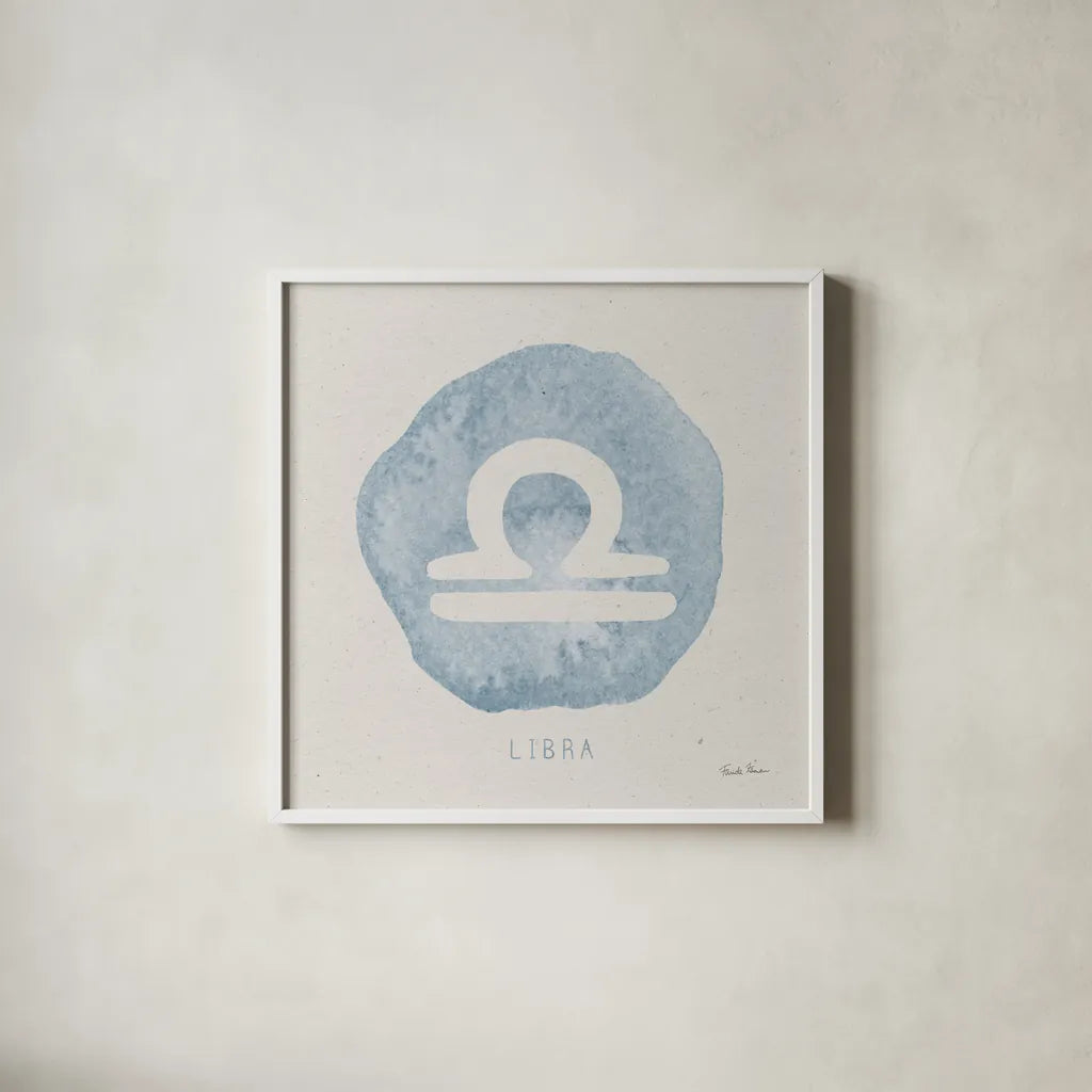 Mystic Zodiac VII by Farida Zaman. Shown in a crisp white glass frame for a clean and minimalist style. Available as an archival giclee rolled canvas, fine art paper, or poster print. SKU 73786a.