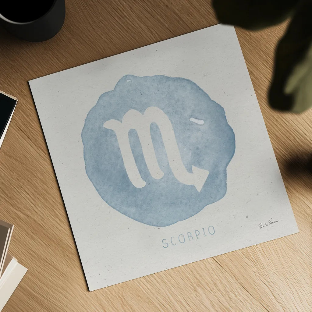 Mystic Zodiac VIII by Farida Zaman. Shown as a detailed flat fine art print, highlighting archival giclee quality. Available as an archival giclee rolled canvas, fine art paper, or poster print. SKU 73787a.