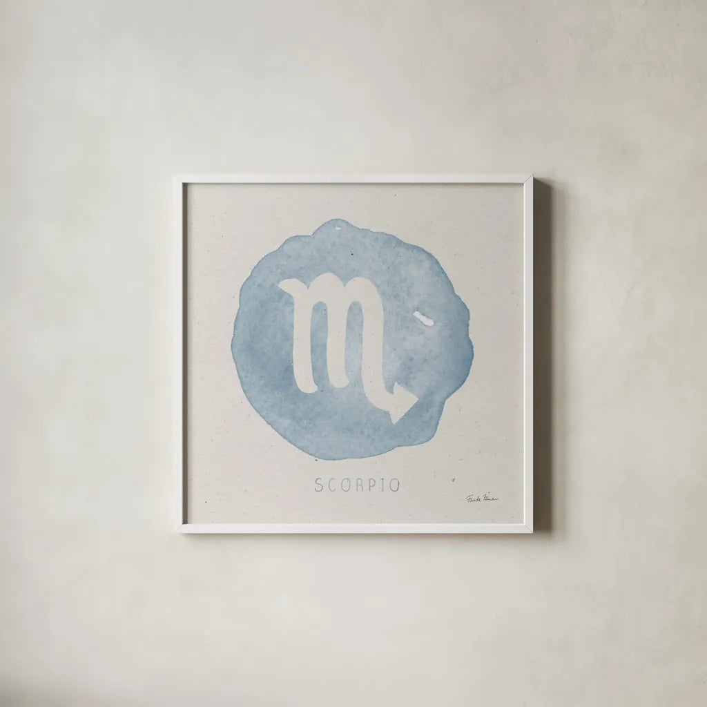 Mystic Zodiac VIII by Farida Zaman. Shown in a crisp white glass frame for a clean and minimalist style. Available as an archival giclee rolled canvas, fine art paper, or poster print. SKU 73787a.