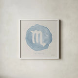 Mystic Zodiac VIII by Farida Zaman. Shown in a crisp white glass frame for a clean and minimalist style. Available as an archival giclee rolled canvas, fine art paper, or poster print. SKU 73787a.