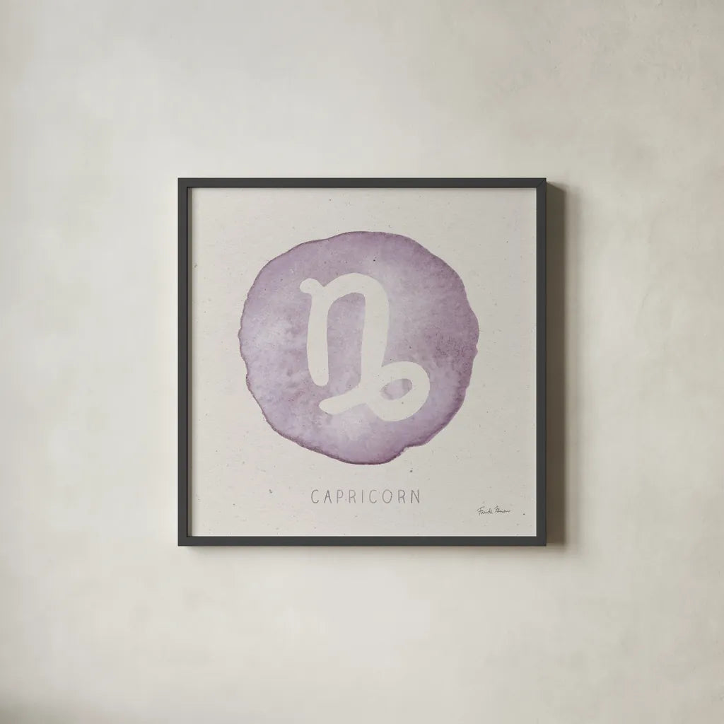 Mystic Zodiac X by Farida Zaman. Shown in a sleek black glass frame for a contemporary gallery look. Available as an archival giclee rolled canvas, fine art paper, or poster print. SKU 73789a.