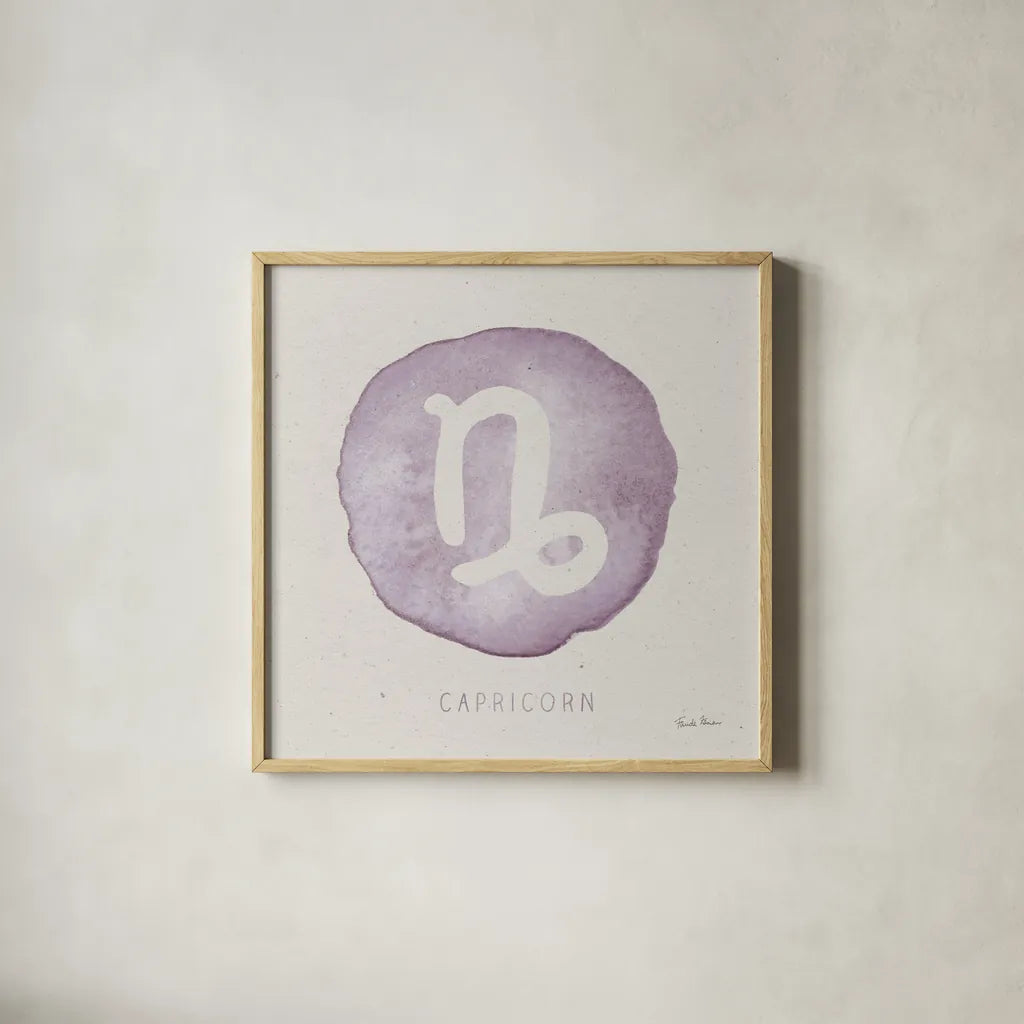 Mystic Zodiac X by Farida Zaman. Shown in a natural wood glass frame for a timeless modern aesthetic. Available as an archival giclee rolled canvas, fine art paper, or poster print. SKU 73789a.