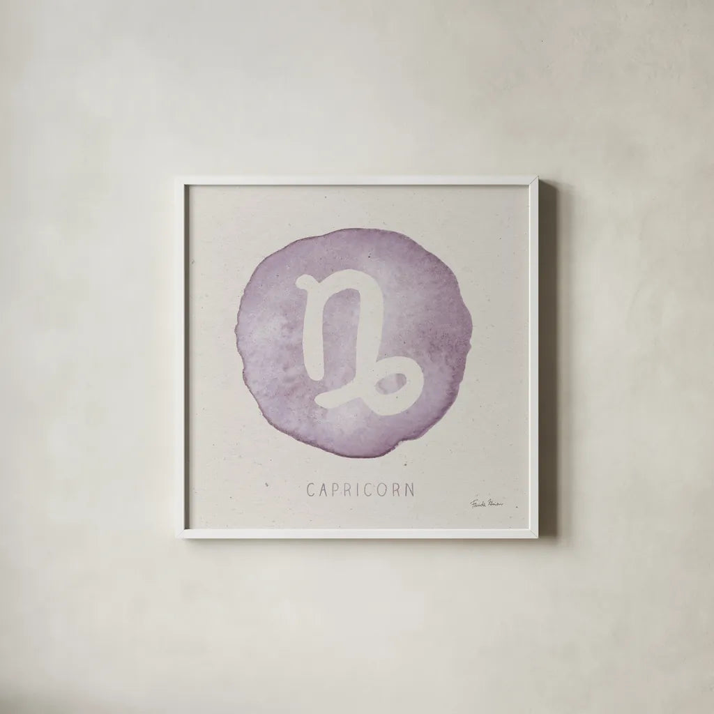 Mystic Zodiac X by Farida Zaman. Shown in a crisp white glass frame for a clean and minimalist style. Available as an archival giclee rolled canvas, fine art paper, or poster print. SKU 73789a.